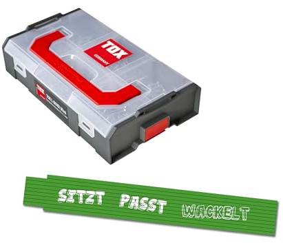 TOX L-BOXX Mini Spanplattenschrauben-Set 4 mm (500-tlg.), TX-Antrieb + Meterstab 2m in Grün mit Aufdruck, Holzschrauben in 6 Größen in anpassbarer und verklickbarer Sortierbox, 094909169