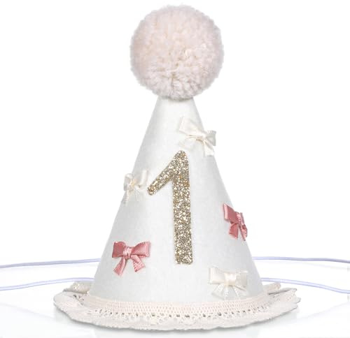 Aysatogc Geburtstag Hut Geburtstagskrone Mädchen Junge One Birthday Crown Conical Cap Foto-Requisiten Geburtstagshut 1 Geburtstags-Stirnband Boho Erster Geburtstag Hut für Party