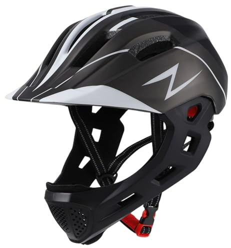 Casco integrale per bambini Casco da bici antiurto con fanale posteriore Equipaggiamento protettivo traspirante con mentoniera staccabile per pattini a rotelle, skateboard, scoote