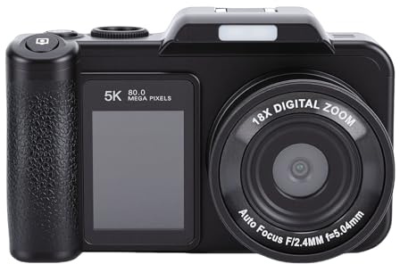 Fockety Fotocamera Digitale 5K per Fotografia, Videocamera Mirrorless da 80 MP HD con Zoom 18x Messa a Fuoco Automatica con Doppio Schermo, Fotocamera da Viaggio con Messa a Fuoco