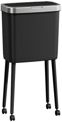 Papelera De Cocina De 15 L Con Tapa, Cubo De Basura Con Patas Altas, Contenedor De Residuos Estrecho De Gran Capacidad Con Ruedas De 360°, Tapa De Apertura A Presión(Black)