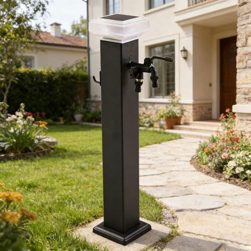 Columna De Agua Cuadrada De Jardín, Columna De Agua De Acero Inoxidable, Con Llave Grifo Y Conexión, Para Jardín, Cuidado Del Coche Y Cría De(Black,600mm/23.6in)