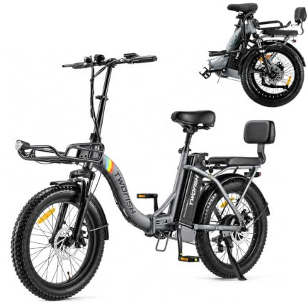 TF02 Electric Bike for Adults, 20”*3.0 Fat Tires Folding Electric Bicycle | 36V 17.8Ah Battery, 25Km/h, Cruise Control, 7 Speed, Dual Seat E Bike, 70-80km Range, Disc Brake, IP54 Waterproof