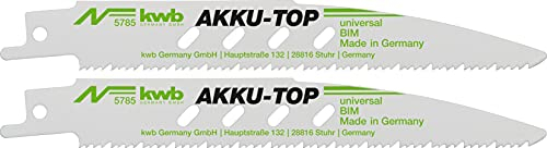 kwb Säbelsägeblätter Akku Top für Metall und Holz mit Metallresten, zweistufig verzahnt, Belüftungsnuten, patentierte Blattgeometrie, Bi-Metall, 1/2'' Universal-Schaft, 2 Stück