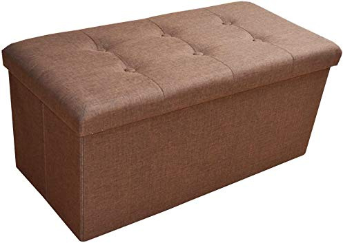 Style home Sitzhocker mit Stauraum, Faltbare Sitzbank 76 * 38 * 38cm Leinen | Dunkelbraun, klappbar Aufbewahrungsbox mit Deckel Fußbank, belastbar bis 300kg, für Wohnzimmer Schlafzimmer Flur