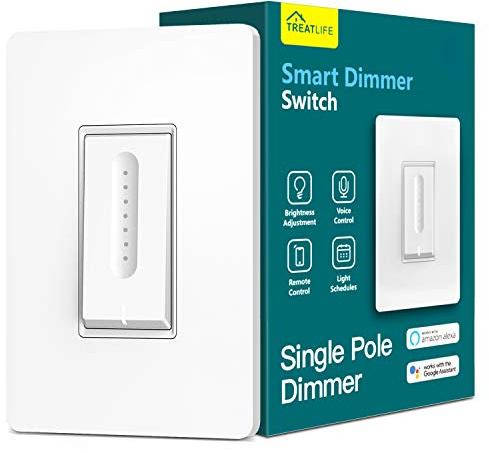 TREATLIFE Smart Dimmer Switch, Single-Pole Smart Switch for Dimmable Bulbs, 2.4GHz WiFi Smart Light Switch Works with Alexa and Google Home, APP Remote Control, Neutral Wire Required