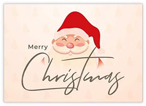 5x Lustige Santa Weihnachtskarte mit Weihnachtsbaum Hintergrund • Klappkarten Set mit Umschläge als liebevoller Weihnachts Gruss für Familie und Freunde