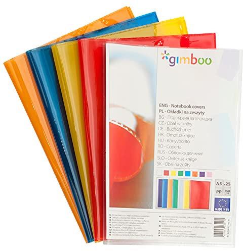 gimboo Hefthüllen Heftumschläge/ 25 Stück - 25er Packung/DIN A5/ Extra-Stark - 150 my aus PP/Rot Transparent Klar/Kristallklar/Heftschoner für Schulhefte/Buchumschlag