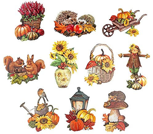 Ideen mit Herz 3-D Motive, ausgestanzt, ca. 7-10 cm, 10 Stück im Beutel | Bilder zum Basteln & Dekorieren | Grußkarten selber machen | Bildmotive für Scrapbooking & DIY-Deko (Herbstzauber)