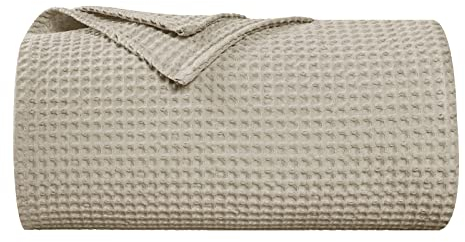 PHF 100% Baumwolle waffledecke Kuschedecke 130x150cm, leicht & atmungsaktiv, perfekt für das ganze Jahr - Oeko-TEX® Zertifiziert - Hotelwäschequalität - Ideal für Sofa Couch Bett, Khaki