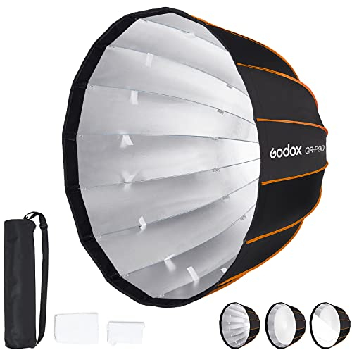 GODOX QR-P90 90cm/35.43in Deep Parabolic Softboxen mit Schnellverschluss Bowens Mount Softbox für Aufsteckblitz Godox SL-60W VL150 VL300 UL150 SL150WII SZ150R