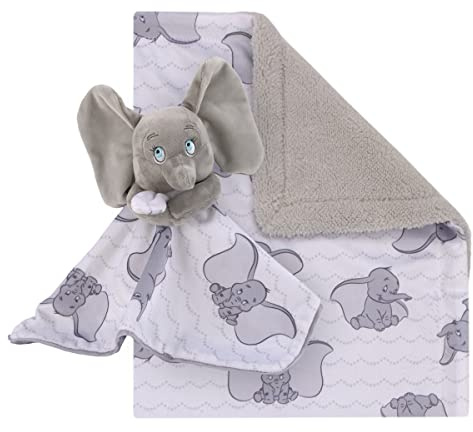 Disney Dumbo - Juego de 2 cobija Sherpa súper Suave para bebé y Manta de Seguridad, Color Gris y Blanco