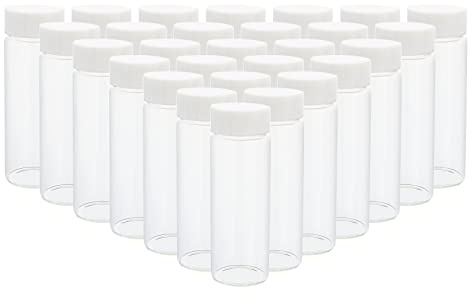 Rowiz 28pcs 30ml Clear Small Glass Vials with White Screwcap Liquid Sampling Sample Glass Bottles for Chemistry Lab Chemicals