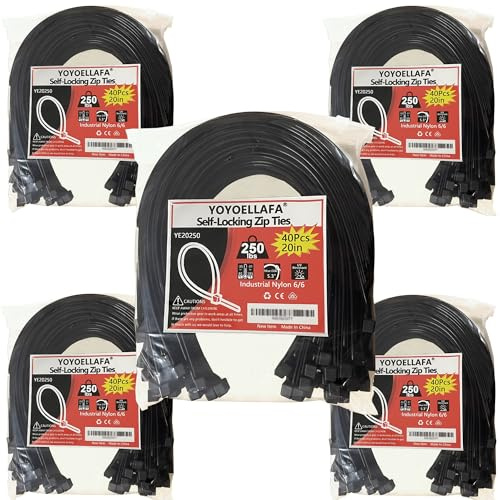 200 Stück Kabelbinder Schwarz 500mm Lang Kabelbinder UV Beständig 12mm Breit Kabelbinders Groß 50cm Dicke Extra Stark für Hohe Beanspruchung Zip Cable Ties