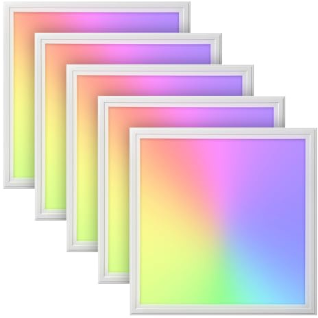 5x LED Panel 62x62cm 2800-6500K 4560lm RGB+CCT Farbsteuerung & dimmbar über Fernbedienung Einbau Rasterleuchte Einlegeleuchte Deckenleuchte Odenwalddecke OWA 620x620x12mm