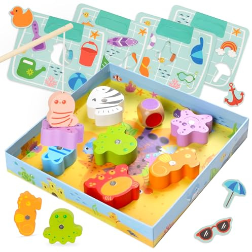 Nene Toys Juego de Pesca Magnético para Niños de 2 Años - Juego de Pescar Peces con Puzzle Educativo Niños 2 3 Años - Juguete Montessori Magnético de Madera - Regalo Niños Niñas 2 3 Años