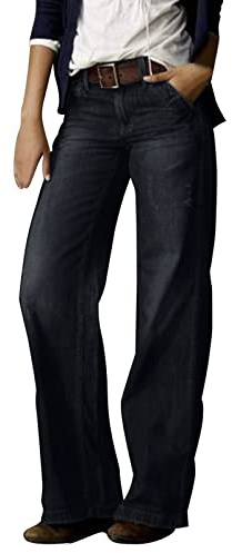 Rifuli Jeans boyfriend da donna, a vita bassa, larghi, a gamba larga, n. 22, Nero , M