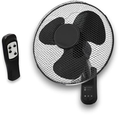 GROWMANIA.ES GROWMANIA Ventilatore da Parete Nero con Telecomando | Ventilatore 45 W con 3 velocità e oscillazione di 90° | Telecomando