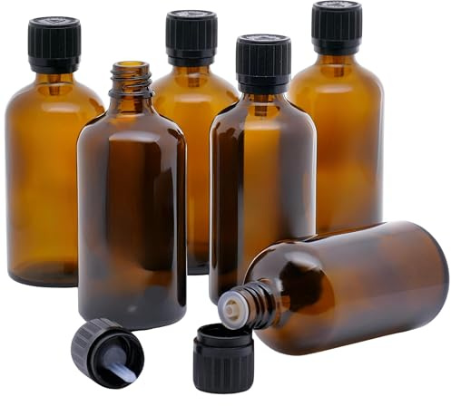 EBELYX 6x Tropfflasche 100ml aus Braunglas, Apothekerflasche aus Braunglasflasche mit Tropfer und Etiketten (Braun 100ml)