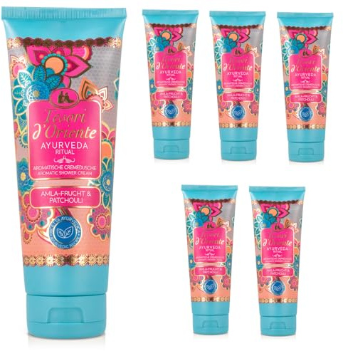 Tesori d'Oriente Cremedusche 'Ayurveda' 6x 250 ml Duschgel Duschcreme Cremebad aromatisches Duschgel Amlaöl, Sesamöl, Aloe vera und Calendula, Wellness-Rituale für Körper & Sinne