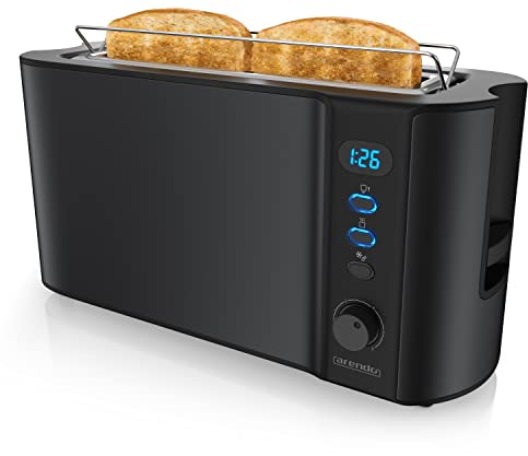 Arendo - Grille-Pain Large fente affichage digital - Grille-pain automatique 3 en 1-1000W - 6 niveaux réglable - fonction décongélation - réchauffe viennoiseries plateau à miettes -Toaster noir mat