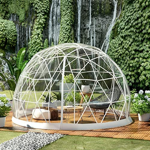 GeRRiT Tente dôme de jardin à bulles de 3,7 m, serre dôme géodésique améliorée avec housse en TPU transparent et sacs de sable, maison dôme de jardin étanche adaptée pour terrasse et lieux à manger