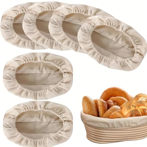6Pack Oval Bread Proofing Basket Cloth, Liner Sourdough Banneton Proofing Baskets Cloth, Natural Rattan Baking Dough Sourdough Banneton Proofing Basket Cloth Liner (11inch)