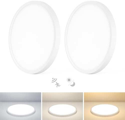 28W Deckenlampe mit Bewegungsmelder Innen, 30cm Flur LED Lampe mit Dämmerungssensor, Lampen mit Motion Sensor 2PCS, Treppenhaus Beleuchtung mit Warmweiss Neutralweiss Kaltweiss, für WC und Balkon
