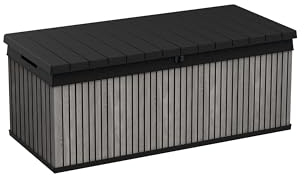 Keter Auflagenbox/Kissenbox 380 Liter l 100% Wasserdicht l mit Belüftung dadurch kein übler Geruch/Schimmel l Moderne Holzdielenoptik l Deckel belastbar bis 300 KG (2 Personen)