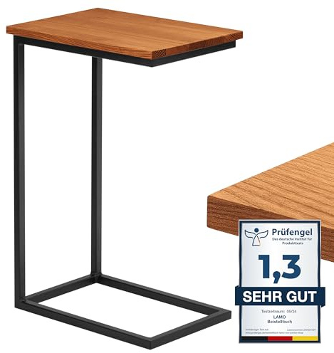 LAMO Manufaktur Beistelltisch | Laptoptisch | Sofatisch | mobiler Kaffeetisch | Nachttisch | 45x30x67 cm | Gestell Schwarz | 100% Echtholz Massiv Platte Farbe: Rustikal