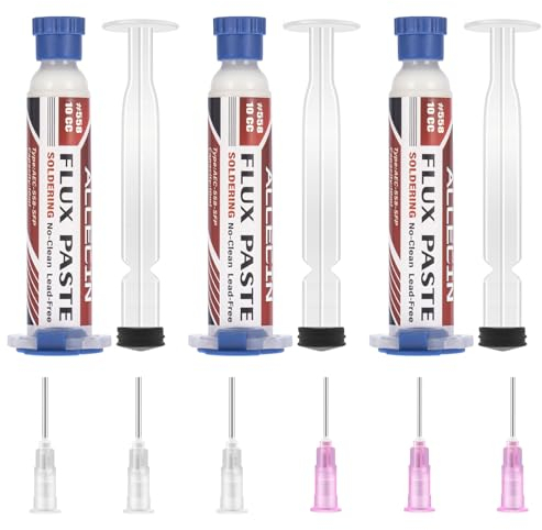 ALLECIN 3 Pezzi 10mL Flussanti per Saldatura Senza Piombo Solder Flux Paste No Clean 10CC Flusso per Pasta Saldante Flussante alla Colofonia AEC-558 con Asta di Spinta e Ago per PCB SMD BGA
