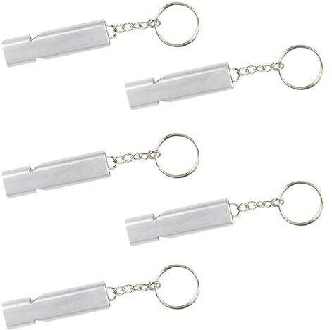 Zuofan 5 Pcs Sifflet De Survie, Sifflet Arbitre, Sifflet de Secours, Double Tubes Métal Haute Décibel Porte-clés Sifflet pour Camping Sauveteur Randonnée