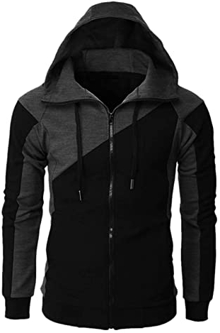 Hooded Sweatshirt Full Zip Mens/Mens Lightweight Jackets Casual Summer, Long Sleeve Jacket Casual Patchwork Hooded Sweatshirt Hoody Jackets With Zip Pockets Mens Plus Size Sweater Jacket Black