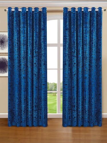 Mh Bedding Store ltd Ring Top/Eyelet Curtains Crushed Velvet Fully Lined Pair Curtain Beautiful Textured Door WIndow Curtains (Royal Blue, 46 x 72 (116 x 183 cm))