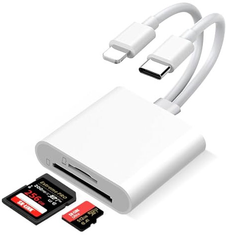SD Card Reader for iPhone iPad,Micro SD Card Reader,Lightning&USB-C Dual Connector Memory Card Adapter,with SD & TF Card Slots Memory Card Reader,SD Card Reader for iPhone/Android/iPad
