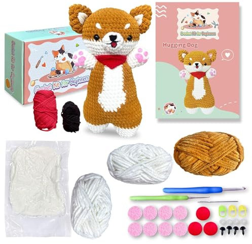 Salyeeluly Häkelset für Anfänger, Hund, Häkelset für Hunde | Häkel-Anfänger-Kit - Häkelset für Anfänger, Häkel-Strickset mit niedlichen Tieren, Häkeltier-Set für Hundeliebhaber