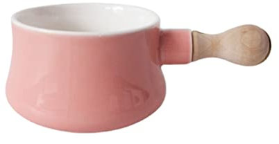 WATIIFUFU Schale Porzellan Rosa Für Suppe Milch Dessert Nudeln Keramikschüssel Haushaltssuppenschüssel Mit Holzgriff