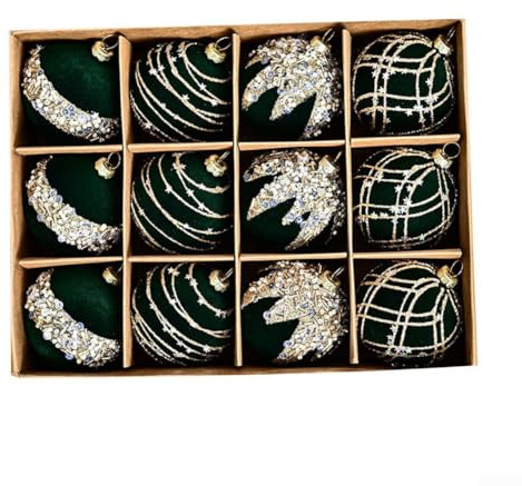 6 cm 12 Stück beflockte Samt-Weihnachtskugeln Weihnachtsbaum hängende Kugeln Fensterdekoration (grün)