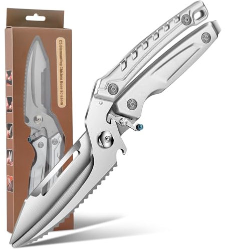 Plys Ciseaux à Volaille Robuste，Acier Inoxydable Multifonctionnel Amovibles Ciseaux Cuisine, Ciseaux de Cuisine pour Poulet, Volaille, Poisson, Viande No(Couleur Argent)