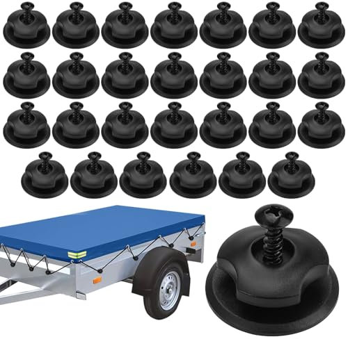 20 Pezzi Ganci per Telone Rimorchio Rotondi, Manopole Teloni con Vite, Bottoni di Fissaggio per Rimorchi, Ganci per Rimorchio Plastica Autoadesivo, per Reti Teloni Auto Veicoli(Nero)