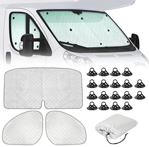 SUPAREE 3 Stück Sonnenschutz Wohnmobil Frontscheibe Innen Ducato Sonnenschutz Thermomatte Wohnmobil Innen für P-eugeot Boxer C-itronen Jumper F-iat Ducato X250/290 2006-2022