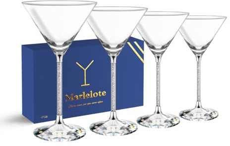 Martini Glasses set of 2,Silver Diamonds,Crystal Wine Glasses,Large and Fancy Cocktail Glasses.Champagne Glasses,Luxe&Art Deco Glasses,10oz,For Bar,Family Gatherings,Unique Gifts. (4, Silver)