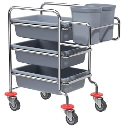 CLLXDZ Carrito Cocina for Recoger Platos, Carro de Recogida de Platos de Acero Inoxidable, Camarera con Ruedas, for escuelas, Restaurantes(Blue)