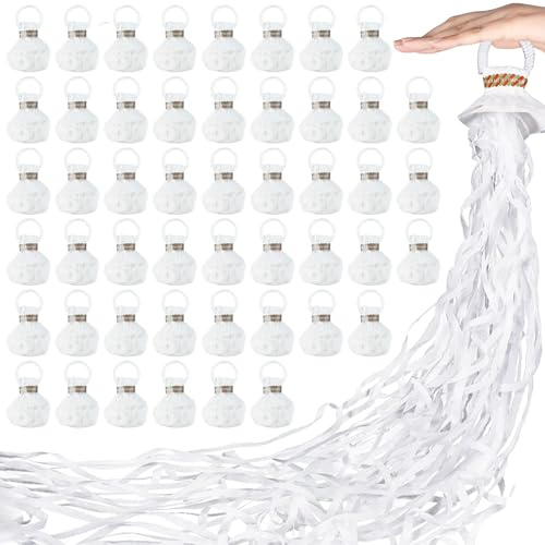 50 PCS No Mess Streamers Confetti White Hand Throw Streamers Paper Crackers for New Years Wedding Opening Celebrations Birthday Retirement Engagement Graduation Party Favors Decor (White)