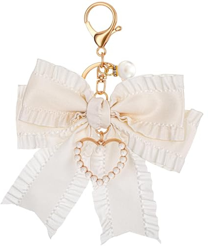Schlüsselanhänger Schleife Perlen für Damen,Strasssteine Schlüsselanhänger, Handtaschen Anhänger Taschenanhänger, Süßer Schleifen schlüsselanhänger perlen Frauen,Pearl Keychain Wristlet Tasche Charms