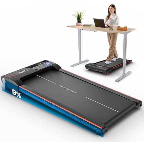 Sportstech sWalk Laufband für Zuhause, Walking Pad, 1-8km/h, Under Desk Treadmill, 7,5% Steigung, Ultra-leise, inklusive App Mitgliedschaft, 120 kg belastbar, kompakt, LCD Display, Homeoffice