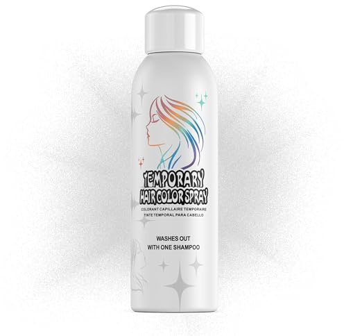 Amzsudy Temporary Hair Color Spray für Männer Frauen, Instant Coloring Farbstoff Alternative, Nichtklebrige & Sanfte Formel, Waschbar, Halloween, Cosplay, Party, Kostüm Make-up (Weiß, 150ml)