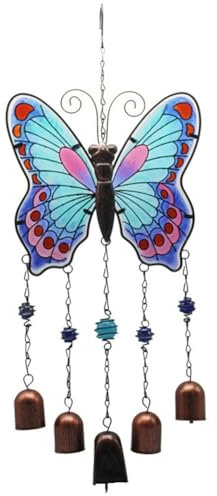 GIWFBQTR Grand Papillon Fer Verre Peint Carillons Éoliens Tube Métallique Cloche Artisanat Ornements Bleu