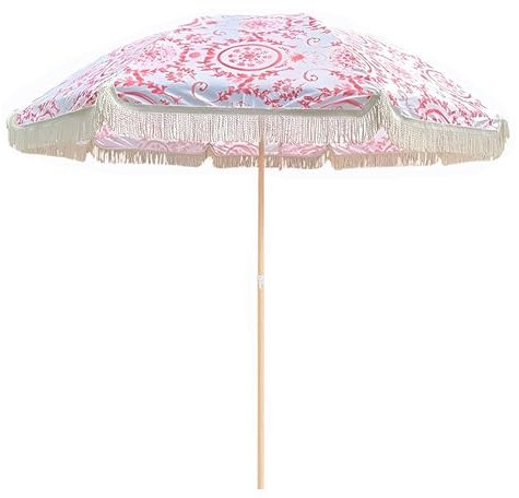 Générique 220cm Parasol de Terrasse Portable avec Franges, Parasol de Plage Hawaïen, Parasol Droit Parasol de Pique-nique Protection UV 50+