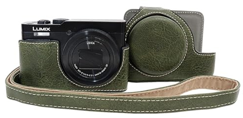 VOVMOEYA Étui pour Panasonic Lumix DC-TZ99 – Housse en cuir PU résistant aux rayures pour Lumix TZ99, avec housse de protection amovible, bandoulière réglable, Vert, Trousse de beauté